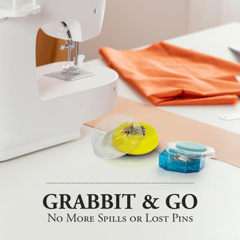 Grabbit Magnetic Sewing Pincushion with 50 Plastic Head Pins â€“ Magnet Pin Organizer for Quilting, Embroidery, Needles, Bobby Pins, & Craft Storage, Yellow - Image 2